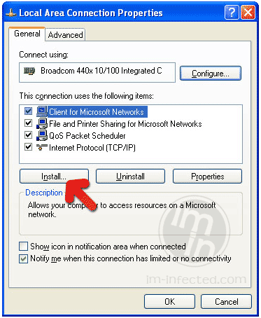 Install TCP IP LAN Properties Install