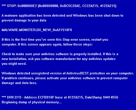 Malware.Monster.DX BSOD Malware_Monster_DX