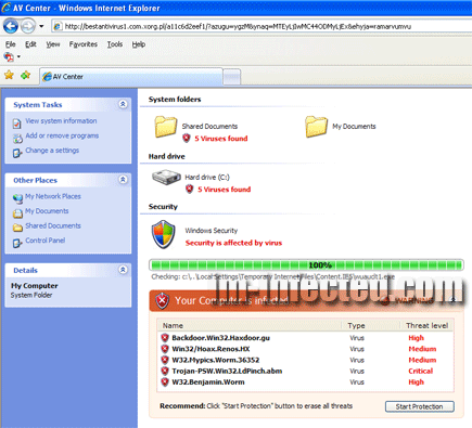 AV Center Screenshot Image Fake online virus scanner