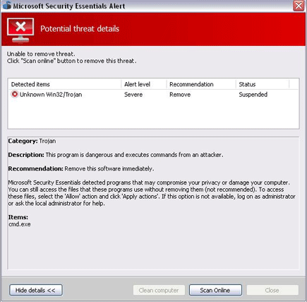 Fake Microsoft Security Essentials Alert Image of Fake Microsoft Security Essentials Alert