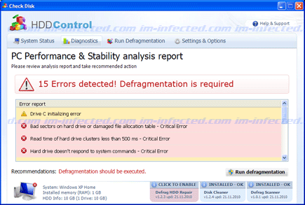 HDD Control Screen Shot Image of HDD Control