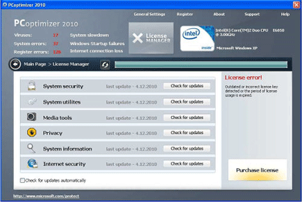 PCoptimizer 2010 Screen Shot Image of PCoptimizer 2010