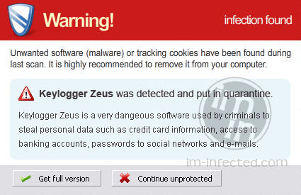 Keylogger Zeus Fake warning