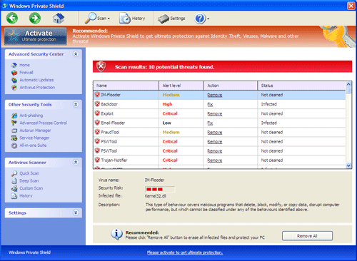 Windows Private Shield Scanner Fake Antivirus