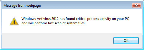 Fake Windows Antvirus 2012 Alert Message from webpage