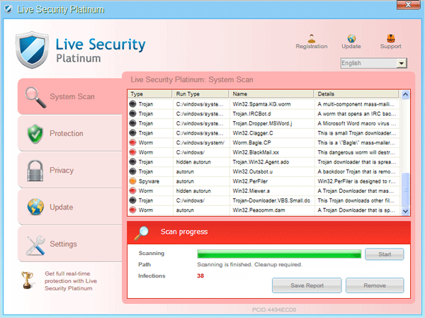 Live Security Platinum Fake virus scanner interface