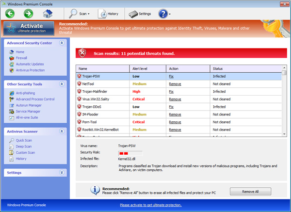 Windows Premium Console Windows Premium Console Fake Scanner