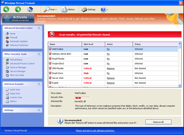 Windows Virtual Firewall Windows Virtual Firewall Fake Scanner