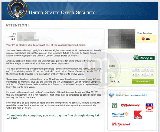 United States Cyber Security MoneyPak Trojan US Cyber Security Trojan