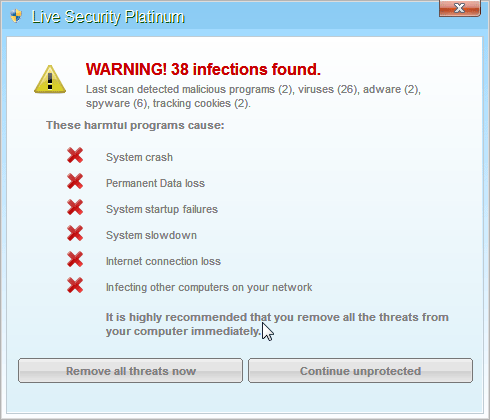 Live Security Platinum Warning Live Security Platinum Warning Popup