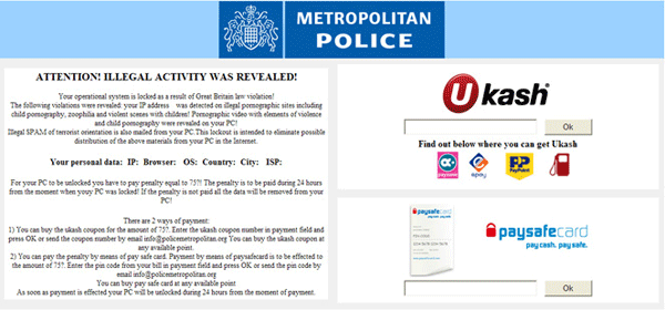 Metropolitan Police Ukash Virus Metropolitan Police Ukash Desktop