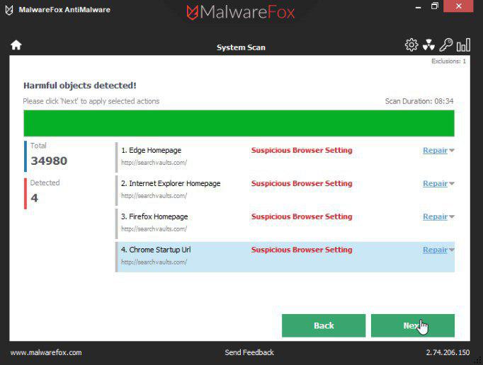 MalwareFox Detection Result