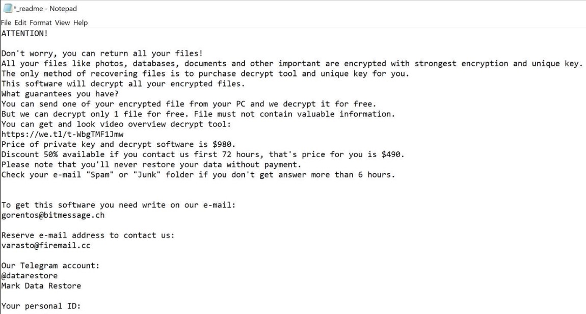 Vusad Ransomware Note