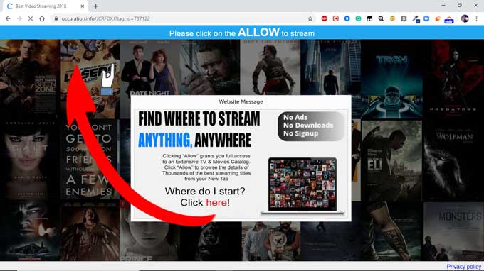 Occuration.info Popup ad